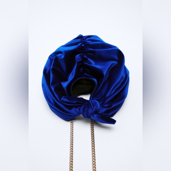 NWT. Zara Bluish Velvet Bucket Bag. - Picture 5 of 12